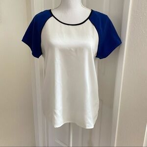 Forever 21 Color Block Blouse Blue White Sz Small